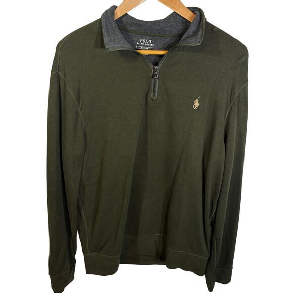 Polo Ralph Lauren Luxury Green 1/4 Zip  Cotton Viscose Blend Men's size Medium M - Picture 1 of 7